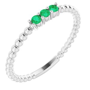 Sterling Silver Chatham®Lab-Created Emerald Beaded Ring