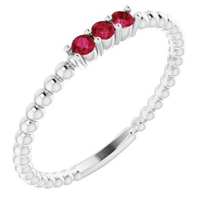 Sterling Silver Chatham®Lab-Created Ruby Beaded Ring