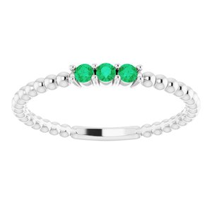 Sterling Silver Chatham®Lab-Created Emerald Beaded Ring