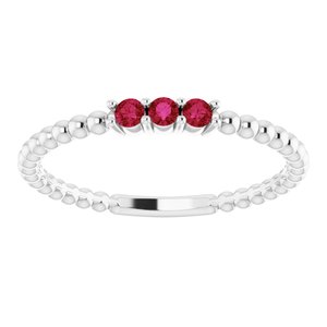 Sterling Silver Chatham®Lab-Created Ruby Beaded Ring