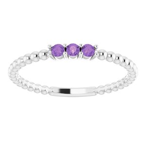 Sterling Silver Amethyst Beaded Ring