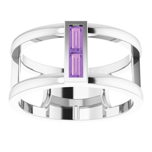 Sterling Silver Amethyst Baguette Ring