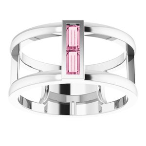 Sterling Silver Pink Tourmaline Baguette Ring