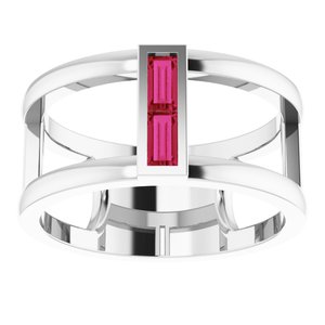 Sterling Silver Chatham® Lab-Created Ruby Baguette Ring