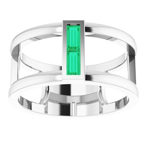 Sterling Silver Chatham® Lab-Created Emerald Baguette Ring