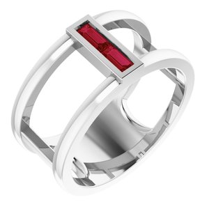 Sterling Silver Chatham® Lab-Created Ruby Baguette Ring