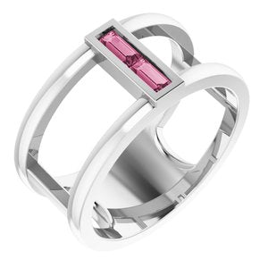 Sterling Silver Pink Tourmaline Baguette Ring