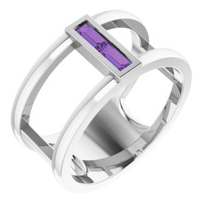 Sterling Silver Amethyst Baguette Ring