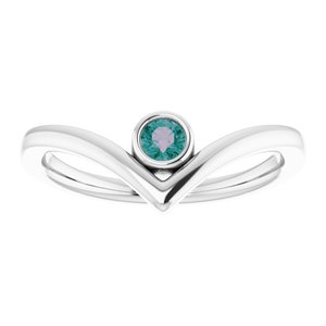 Sterling Silver Chatham® Created Alexandrite Solitaire Bezel-Set "V" Ring