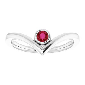 Sterling Silver Chatham® Ruby Solitaire Bezel-Set "V" Ring