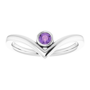 Sterling Silver Amethyst Solitaire Bezel-Set "V" Ring