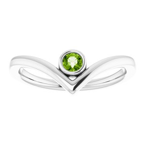 Sterling Silver Peridot Solitaire Bezel-Set "V" Ring