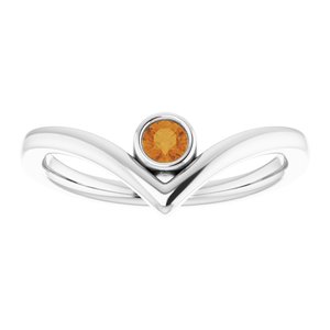 Sterling Silver Citrine Solitaire Bezel-Set "V" Ring