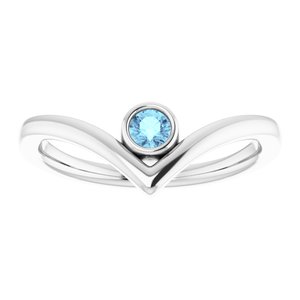 Sterling Silver Aquamarine Solitaire Bezel-Set "V" Ring