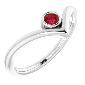 Sterling Silver Chatham® Ruby Solitaire Bezel-Set "V" Ring