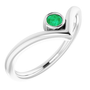 Sterling Silver Chatham® Created Emerald Solitaire Bezel-Set "V" Ring