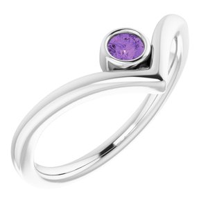 Sterling Silver Amethyst Solitaire Bezel-Set "V" Ring