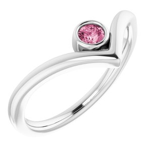 Sterling Silver Pink Tourmaline Solitaire Bezel-Set "V" Ring