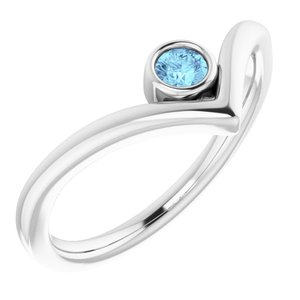 Sterling Silver Aquamarine Solitaire Bezel-Set "V" Ring