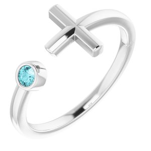 Sterling Silver Blue Zircon Negative Space Cross Ring