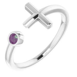 Sterling Silver Chatham® Created Alexandrite Negative Space Cross Ring