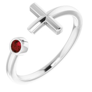 Sterling Silver Mozambique Garnet Negative Space Cross Ring