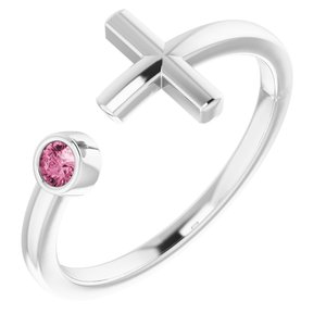 Sterling Silver Pink Tourmaline Negative Space Cross Ring