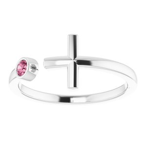 Sterling Silver Pink Tourmaline Negative Space Cross Ring