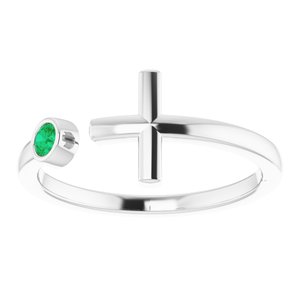 Sterling Silver Chatham® Created Emerald Negative Space Cross Ring