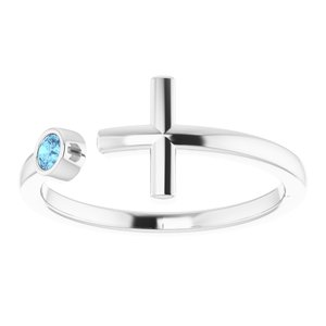 Sterling Silver Aquamarine Negative Space Cross Ring