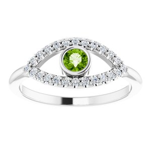 Sterling Silver Peridot & White Sapphire Evil Eye Ring