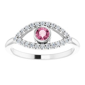 Sterling Silver Pink Tourmaline & White Sapphire Evil Eye Ring