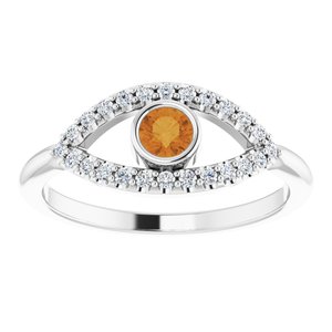 Sterling Silver Citrine & White Sapphire Evil Eye Ring