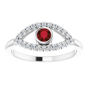 Sterling Silver Mozambique Garnet & White Sapphire Evil Eye Ring