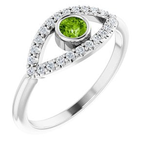 Sterling Silver Peridot & White Sapphire Evil Eye Ring