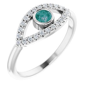 Sterling Silver Chatham® Created Alexandrite & White Sapphire Evil Eye Ring