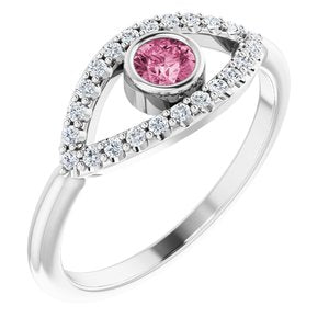 Sterling Silver Pink Tourmaline & White Sapphire Evil Eye Ring