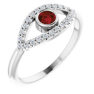 Sterling Silver Mozambique Garnet & White Sapphire Evil Eye Ring