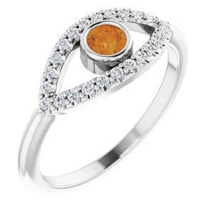 Sterling Silver Citrine & White Sapphire Evil Eye Ring