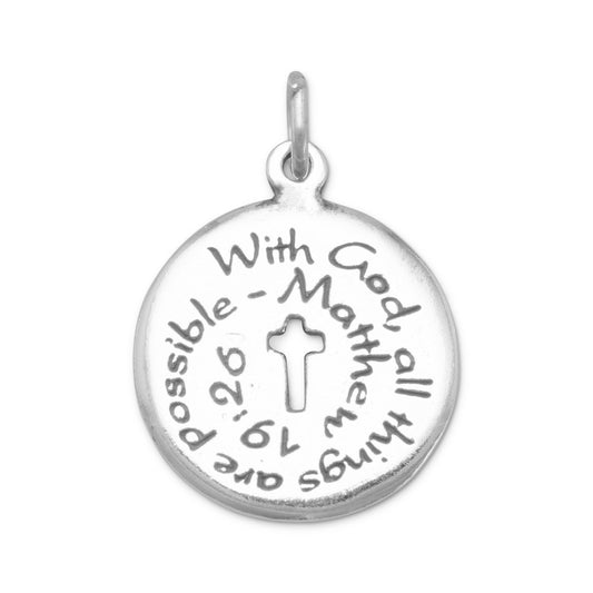 Oxidized Charm with Matthew 19:26 Quote