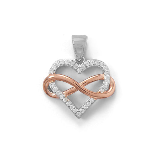 Two Tone CZ Infinity Heart Pendant