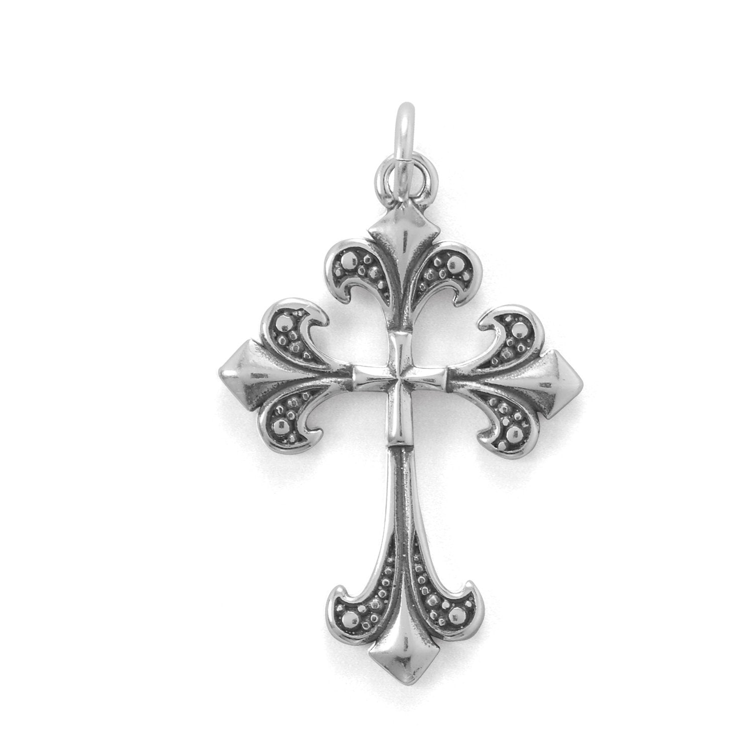 Oxidized Fleur-De-Lis Cross Pendant