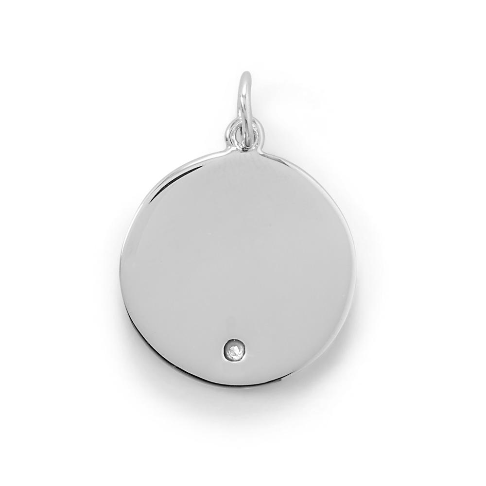 Engravable Rhodium Plated CZ Pendant - April Birthstone