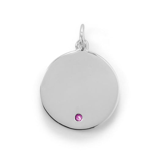 Engravable Rhodium Plated CZ Pendant - July Birthstone