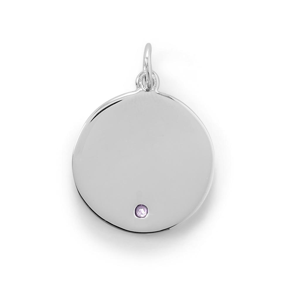 Engravable Rhodium Plated CZ Pendant - June Birthstone