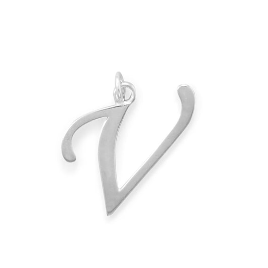 Polished Letter V Initial Pendant