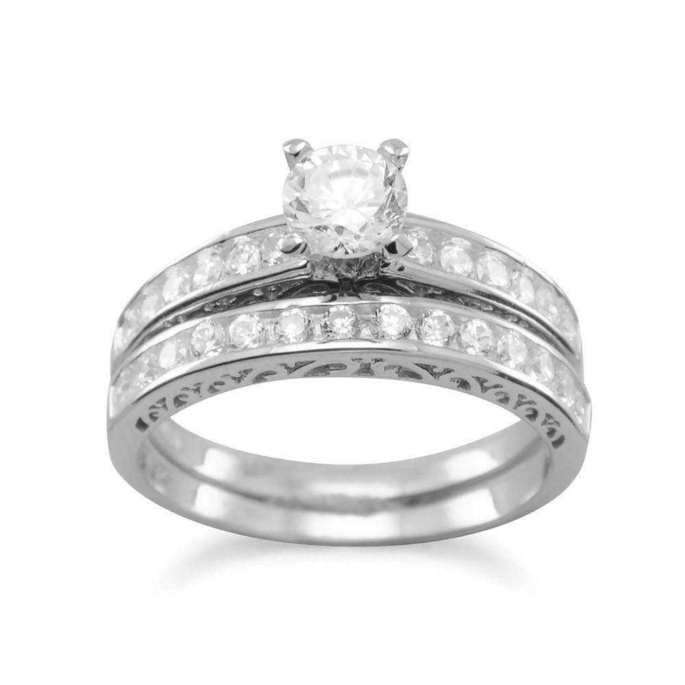 Rhodium Plated Wedding Band Set