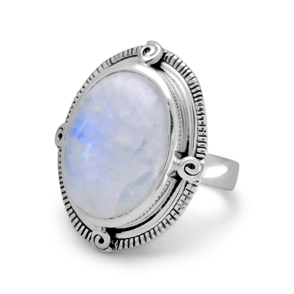 Oxidized Oval Rainbow Moonstone Ring