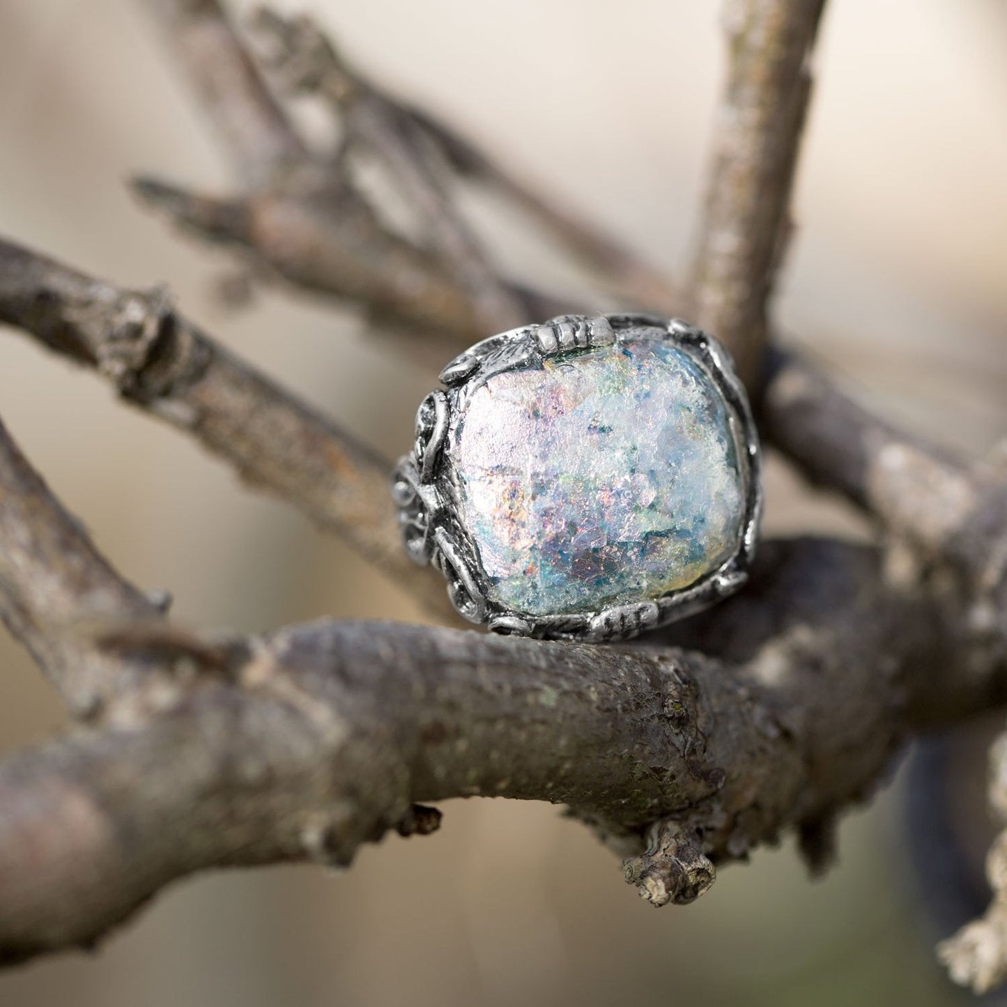 Ornate Large Square Roman Glass Ring