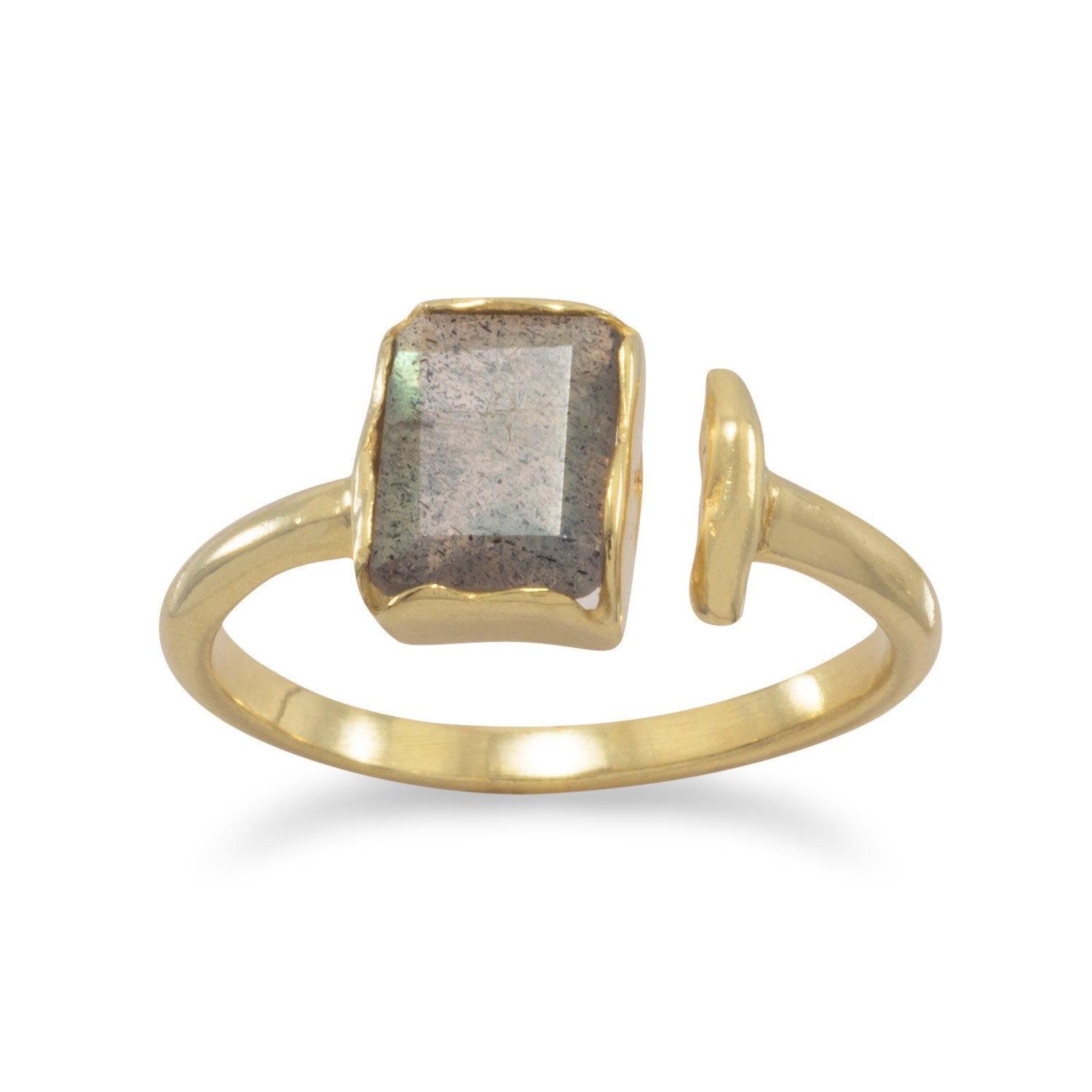 14 Karat Gold Plated Rectangular Labradorite Ring